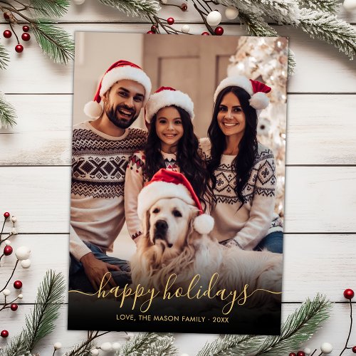 Elegant Happy Holidays Script 2 Photo Christmas  Holiday Card