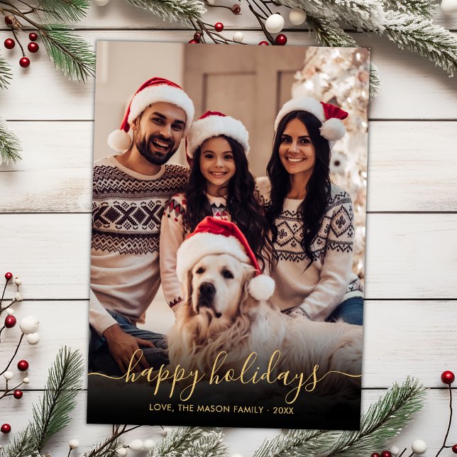 Elegant Happy Holidays Script 2 Photo Christmas  Holiday Card (Creator Uploaded)
