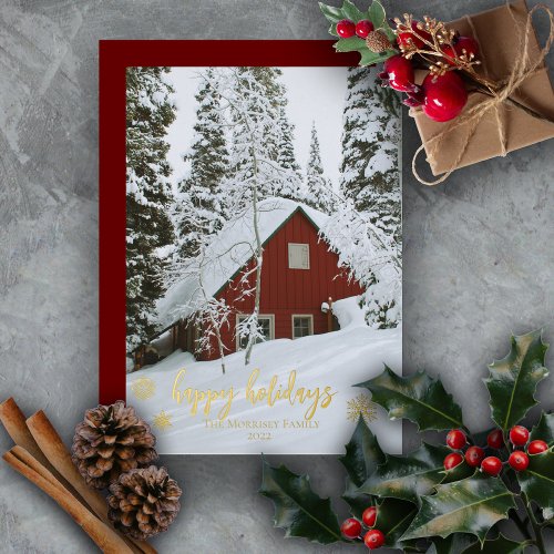Elegant Happy Holidays Snowflakes Photo Foil Holiday Card