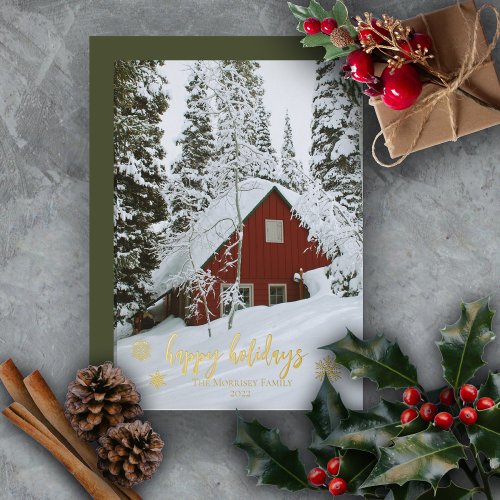 Elegant Happy Holidays Snowflakes Photo Foil Holiday Card