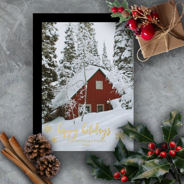 Elegant Happy Holidays Snowflakes Photo Foil Holiday Card (Creator Uploaded)