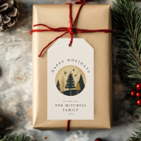 Elegant Happy Holidays Warm Gold Pine Forest