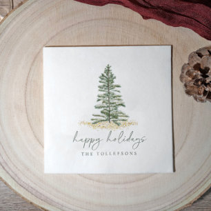Elegant Happy Holidays Winter Evergreen Pine Tree Napkins