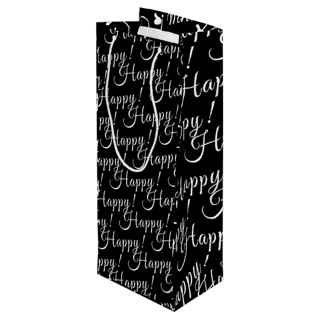 elegant HAPPY! lettering | Wine Gift Bag (Back Angled)