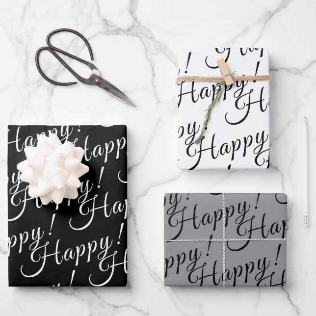 elegant HAPPY! lettering | Wrapping Paper Sheets (Front)
