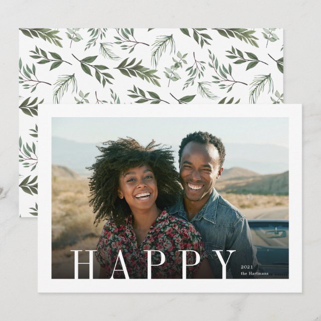 Elegant Happy Modern Overlay Photo Christmas Holiday Card (Front/Back)