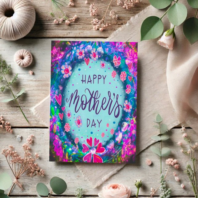 Elegant Happy Mother’s Day Floral Pretty Blue  Card (Creator Uploaded)