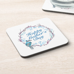 Elegant Happy Mother's Day Blue Wreath Coaster