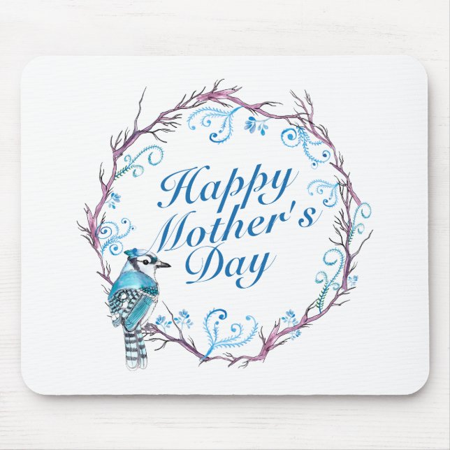 Elegant Happy Mother's Day Blue Wreath Mousepad (Front)