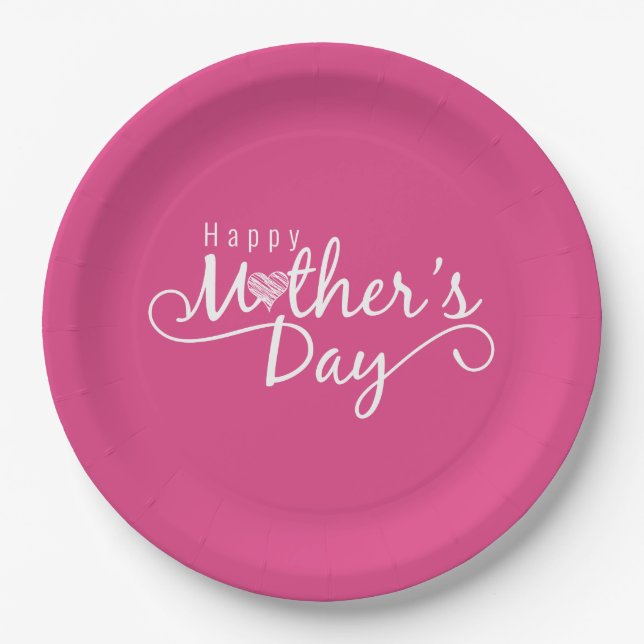 Elegant Happy Mother's Day Calligraphy Paper Plate (Front)