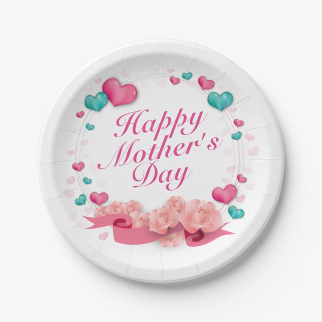 Elegant Happy Mother's Day Candy Heart Paper Plate (Front)