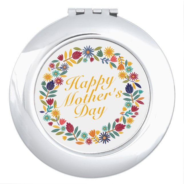 Elegant Happy Mother's Day Floral | Compact Mirror (Front)