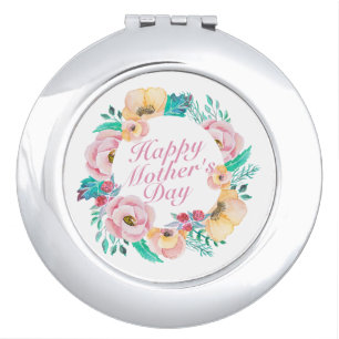 Elegant Happy Mother's Day Floral Compact Mirror