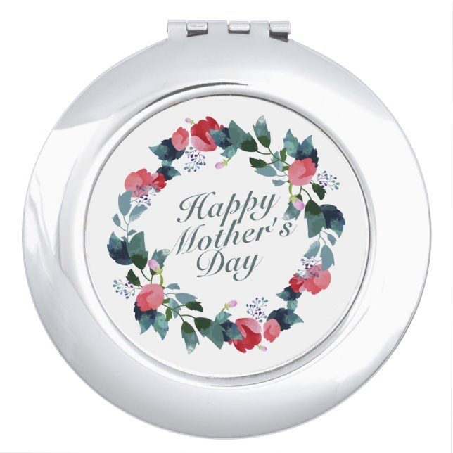 Elegant Happy Mother's Day Floral Compact Mirror (Front)
