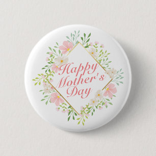 Elegant Happy Mother's Day Floral Frame Button