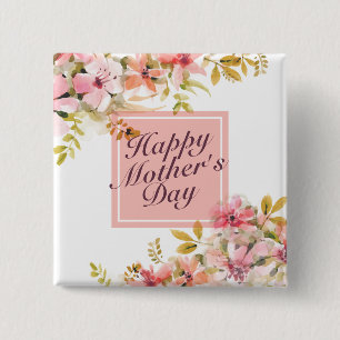 Elegant Happy Mother's Day Floral Frame Button