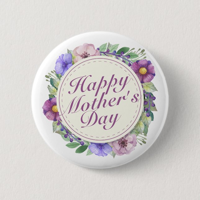Elegant Happy Mother's Day Floral Frame Button (Front)