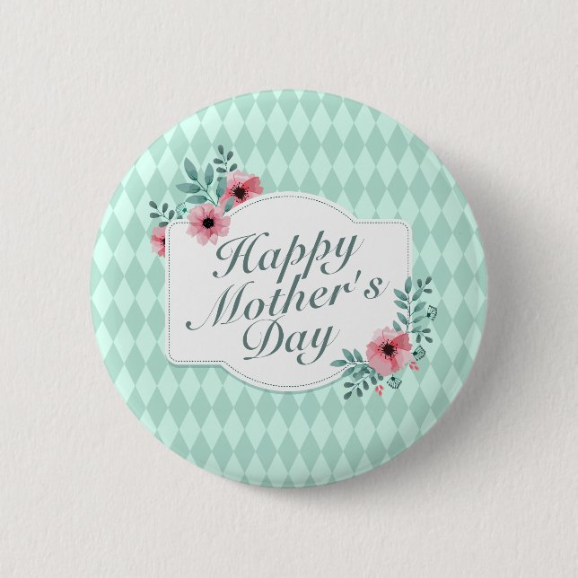 Elegant Happy Mother's Day Floral Frame Button (Front)