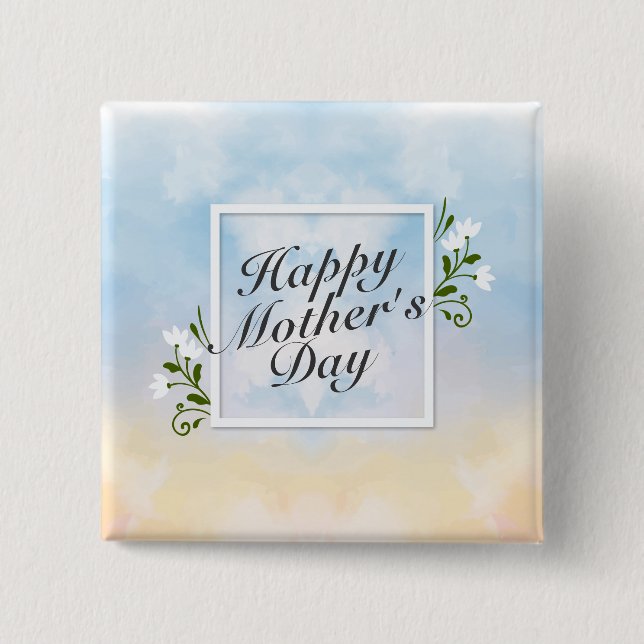 Elegant Happy Mother's Day Floral Frame Button (Front)