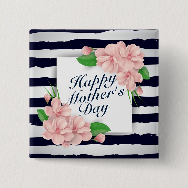 Elegant Happy Mother's Day Floral Frame Button (Front)
