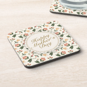 Elegant Happy Mother's Day Floral Frame Coaster