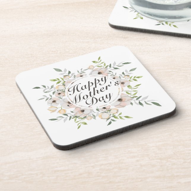 Elegant Happy Mother's Day Floral Frame Coaster (Left Side)