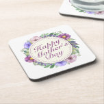 Elegant Happy Mother's Day Floral Frame Coaster<br><div class="desc">For further customization,  please click the "Customize" button and use our design tool to modify this template. If the options are available,  you may change text and image by simply clicking on "Edit/Remove Text or Image Here" and add your own. Designed by Freepik.</div>
