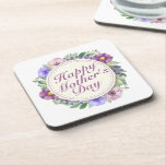 Elegant Happy Mother's Day Floral Frame Coaster<br><div class="desc">For further customization,  please click the "Customize" button and use our design tool to modify this template. If the options are available,  you may change text and image by simply clicking on "Edit/Remove Text or Image Here" and add your own. Designed by Freepik.</div>
