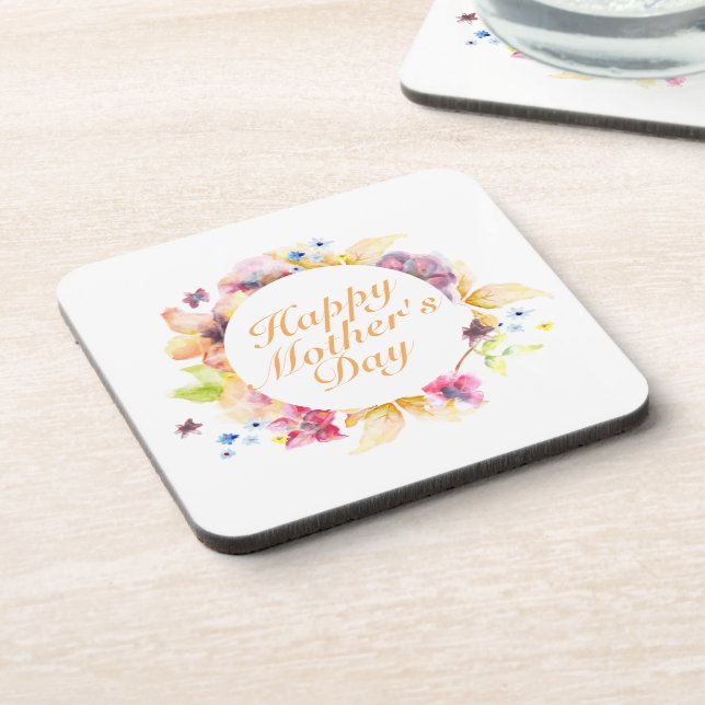 Elegant Happy Mother's Day Floral Frame Coaster (Left Side)
