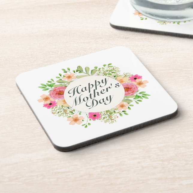 Elegant Happy Mother's Day Floral Frame Coaster (Left Side)