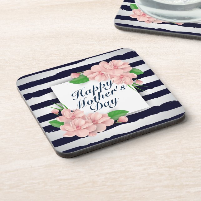 Elegant Happy Mother's Day Floral Frame Coaster (Left Side)