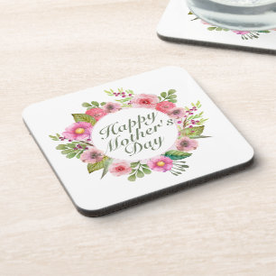 Elegant Happy Mother's Day Floral Frame Coaster