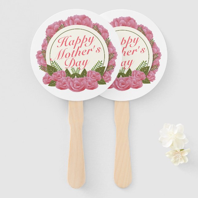 Elegant Happy Mother's Day Floral Frame Hand Fan (Front and Back)