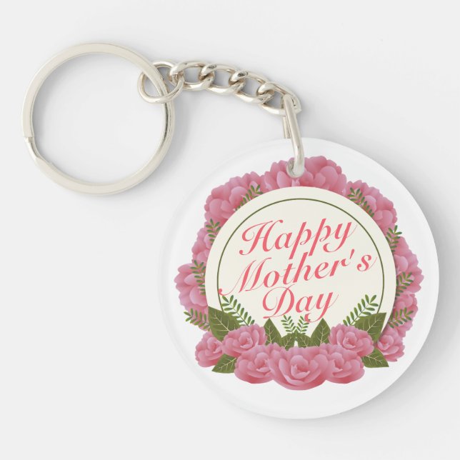 Elegant Happy Mother's Day Floral Frame Keychain (Front)