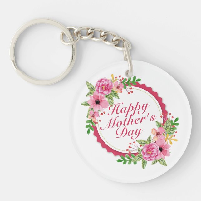 Elegant Happy Mother's Day Floral Frame Keychain (Front)