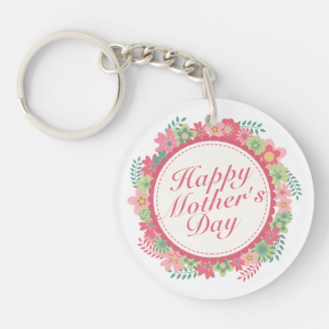 Elegant Happy Mother's Day Floral Frame Keychain (Front)