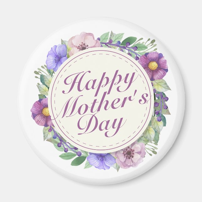 Elegant Happy Mother's Day Floral Frame Magnet (Front)