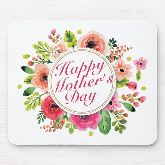 Elegant Happy Mother's Day Floral Frame Mousepad (Front)