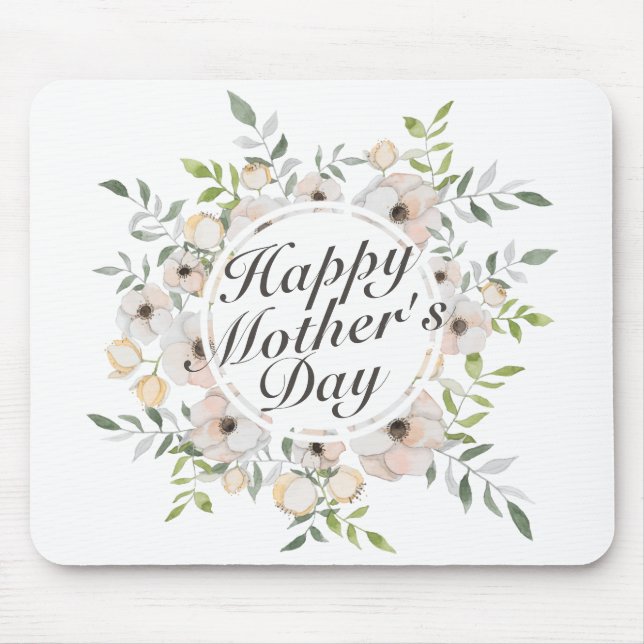 Elegant Happy Mother's Day Floral Frame Mousepad (Front)