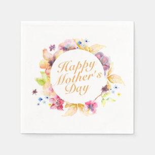 Elegant Happy Mother's Day Floral Frame Napkin
