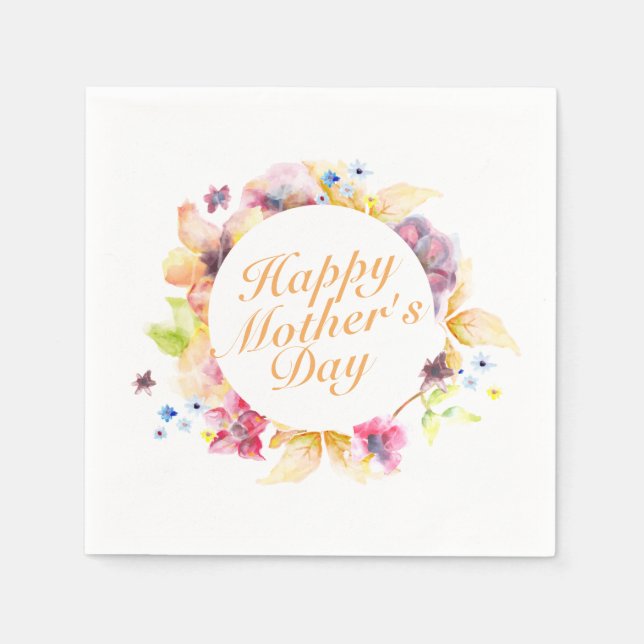 Elegant Happy Mother's Day Floral Frame Napkin (Front)
