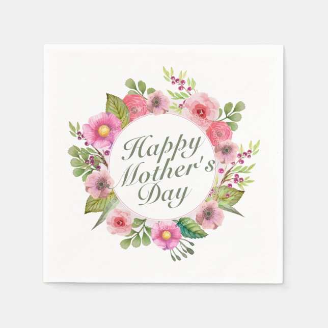 Elegant Happy Mother's Day Floral Frame Napkin (Front)