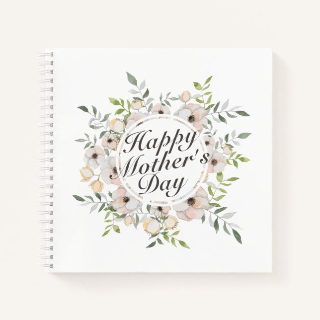 Elegant Happy Mother's Day Floral Frame Notebook (Front)