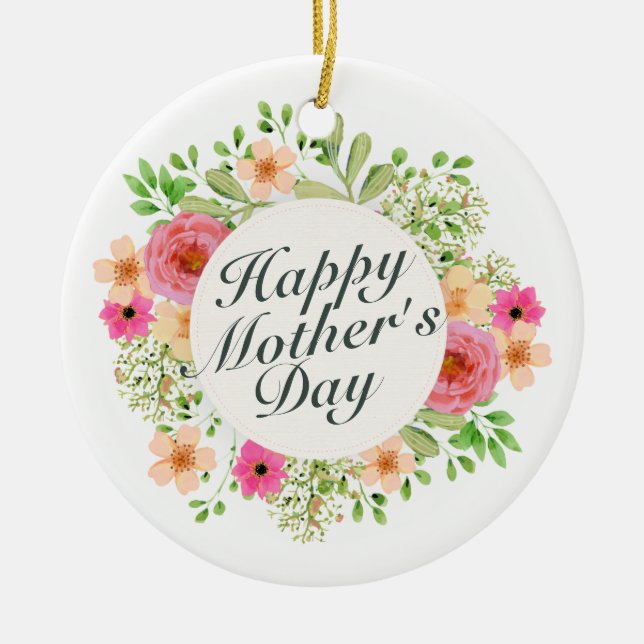Elegant Happy Mother's Day Floral Frame | Ornament (Front)
