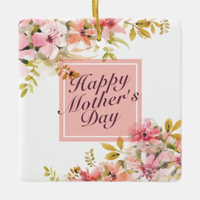 Elegant Happy Mother's Day Floral Frame Ornament (Front)