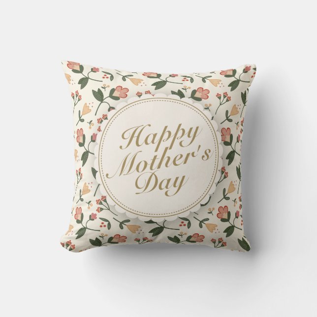 Elegant Happy Mother's Day Floral Frame | Pillow (Front)