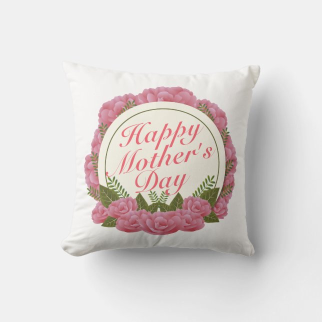 Elegant Happy Mother's Day Floral Frame | Pillow (Front)