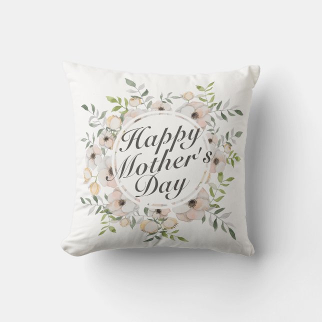 Elegant Happy Mother's Day Floral Frame | Pillow (Front)