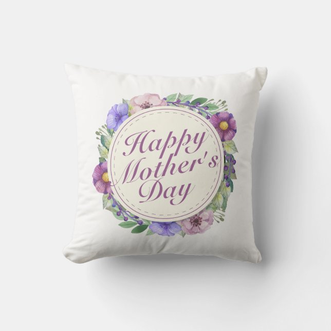 Elegant Happy Mother's Day Floral Frame | Pillow (Front)