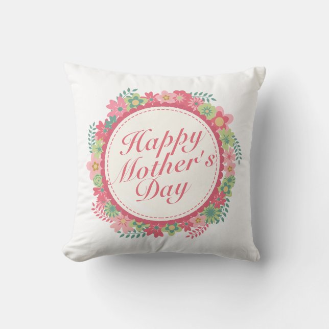 Elegant Happy Mother's Day Floral Frame | Pillow (Front)